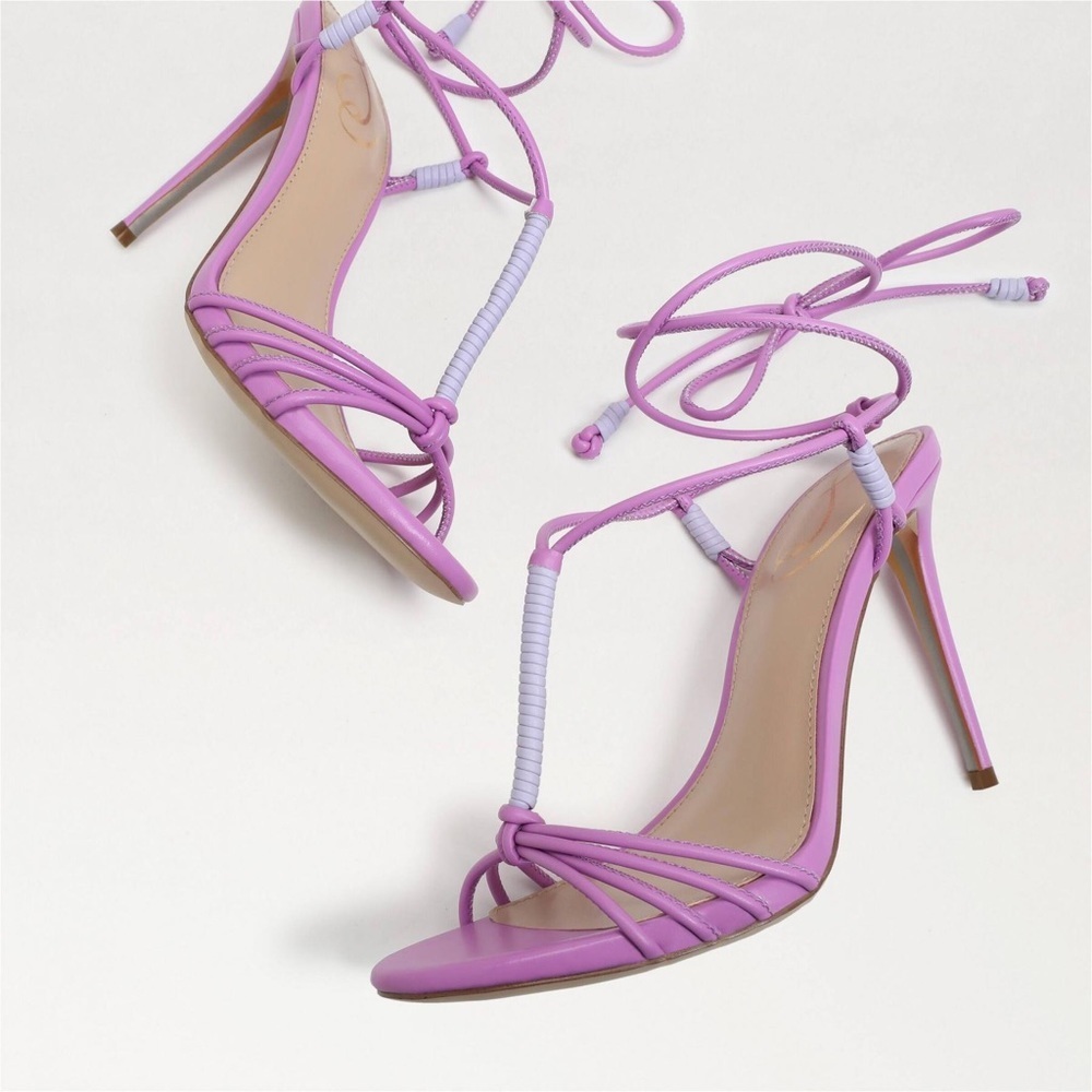 Sam Edelman Heeled Sandals Safiya Lace Up Stiletto Heel Kiwi/Rio Blue Leather